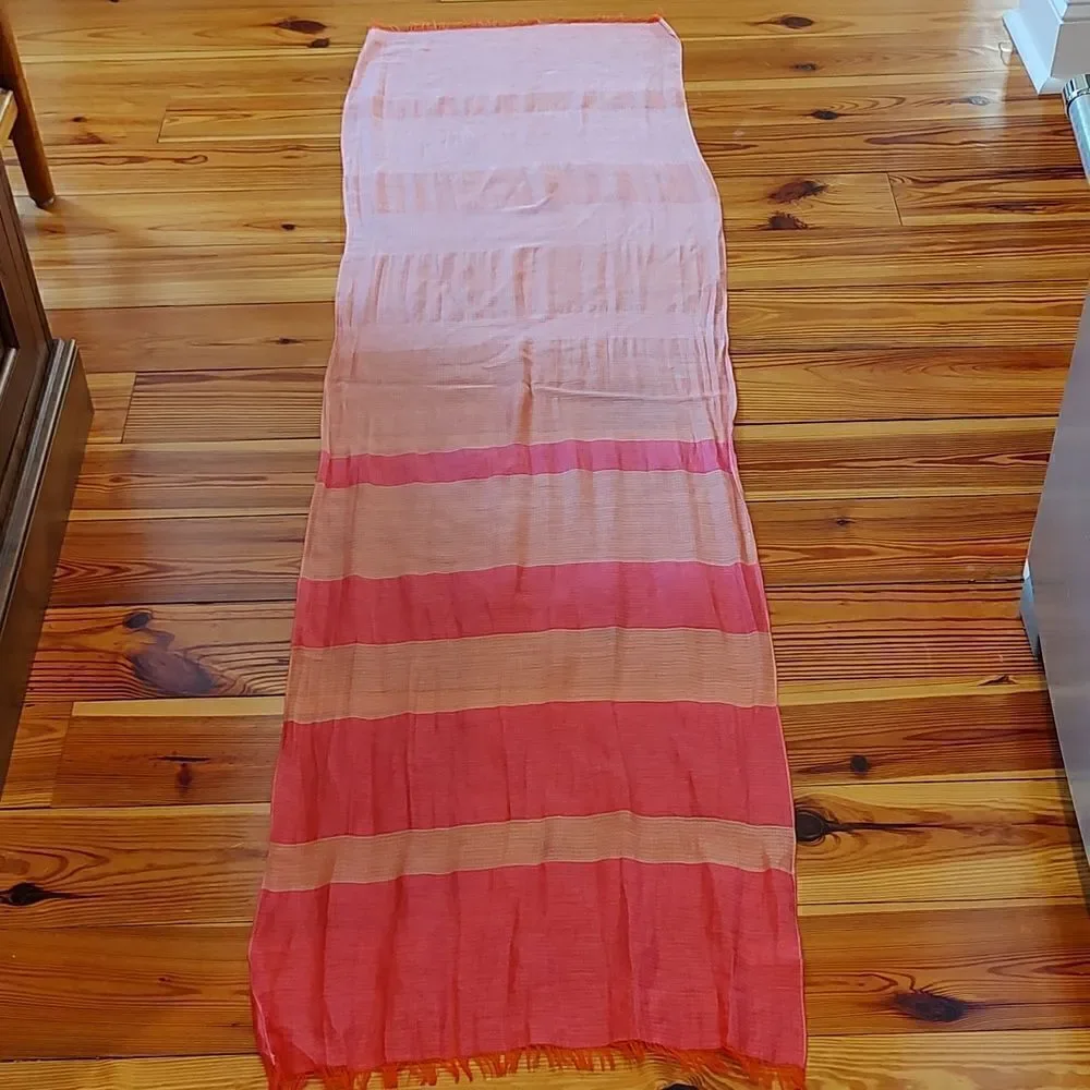 J. Jill Beachy Fringed Striped Linen Blend Wrap Scarf in Pink and Orange